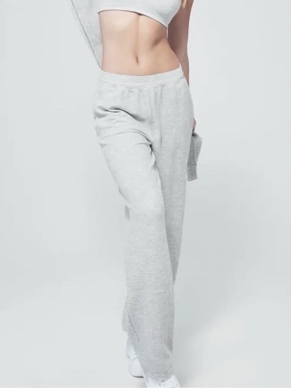ALO Yoga Micro Waffle High Waist Pleasant Wide Leg Pants Heather Gray XS